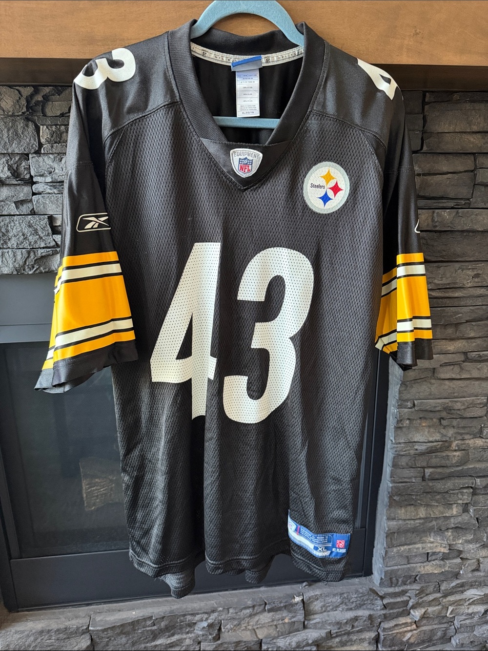 Reebok Black and Gold #43 Men's Football Jersey